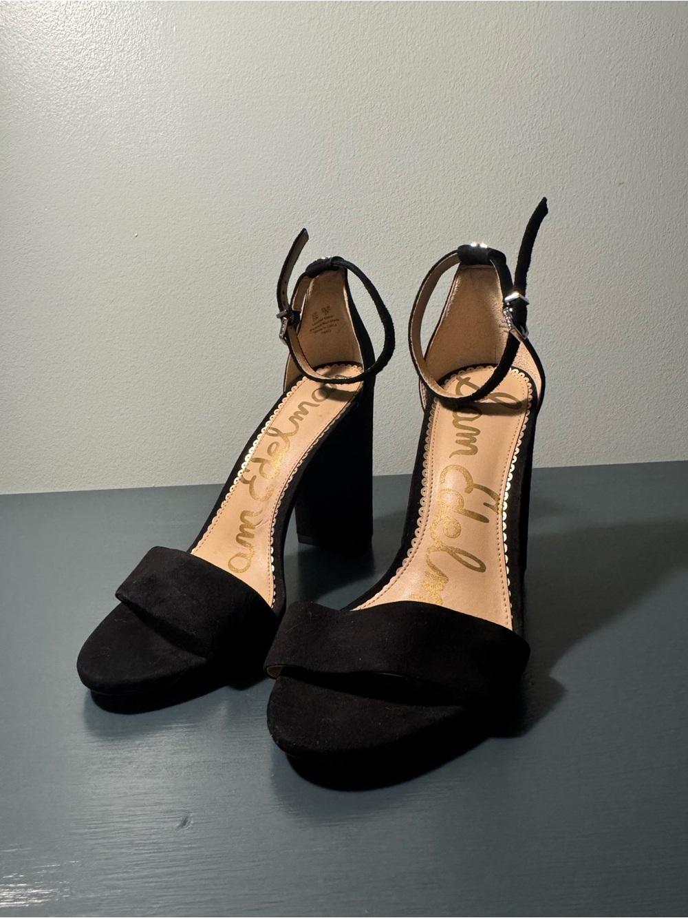 Sam Edelman Black Suede Ankle Strap Block Heel Sandals